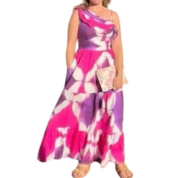 Busayo Tie Dye One Shoulder Dress Size 14 MSRP $655 - Picture 8 of 13